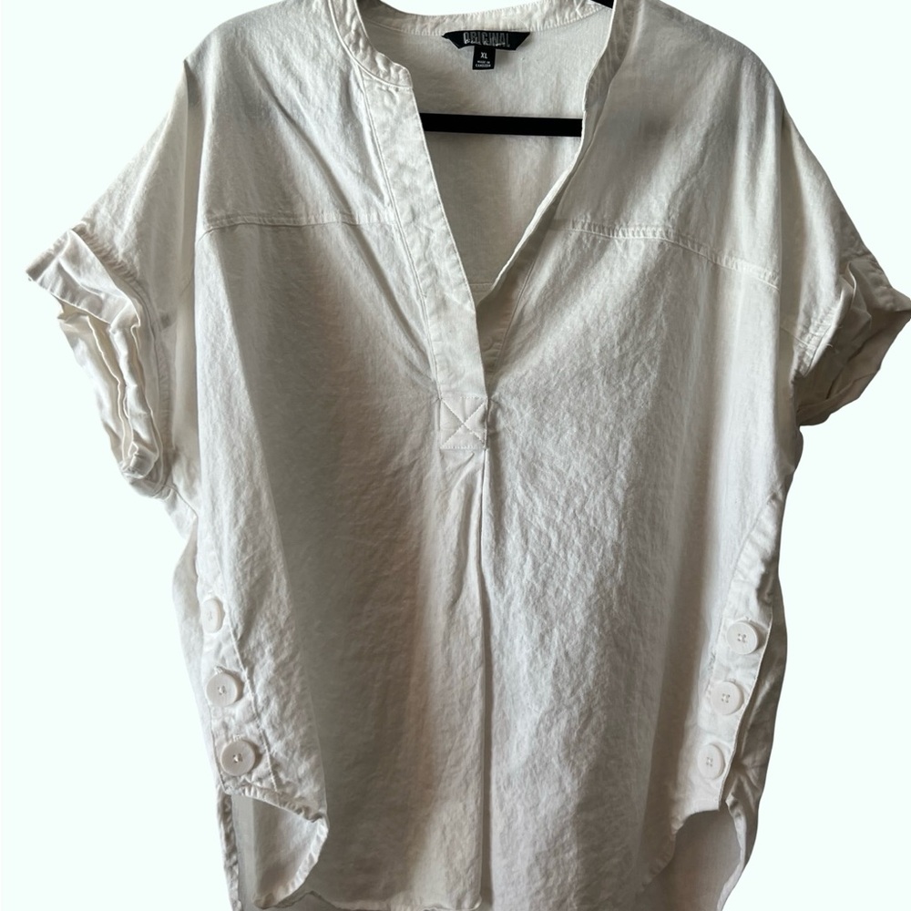White Boxy Button Detail Shirt